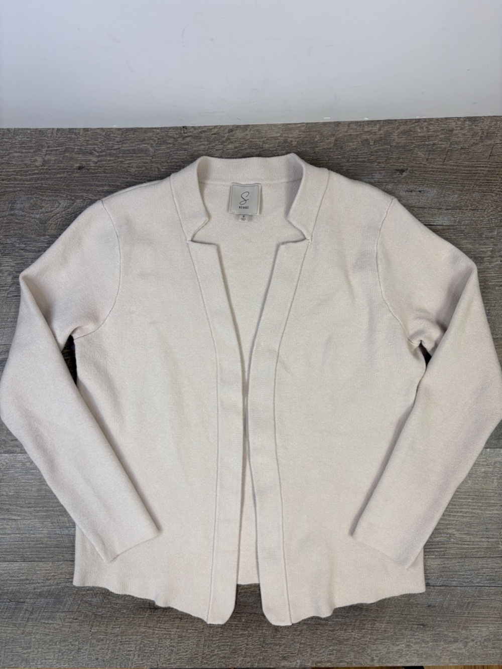 Sioni Cream Open Front Knit Cardigan Blazer Lightweight Neutral Size Small